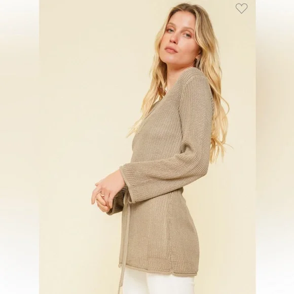 Hem & Thread Tunic Sweater Crochet Tie Waist Olive Green. NWT still in plastic. - Picture 2 of 6